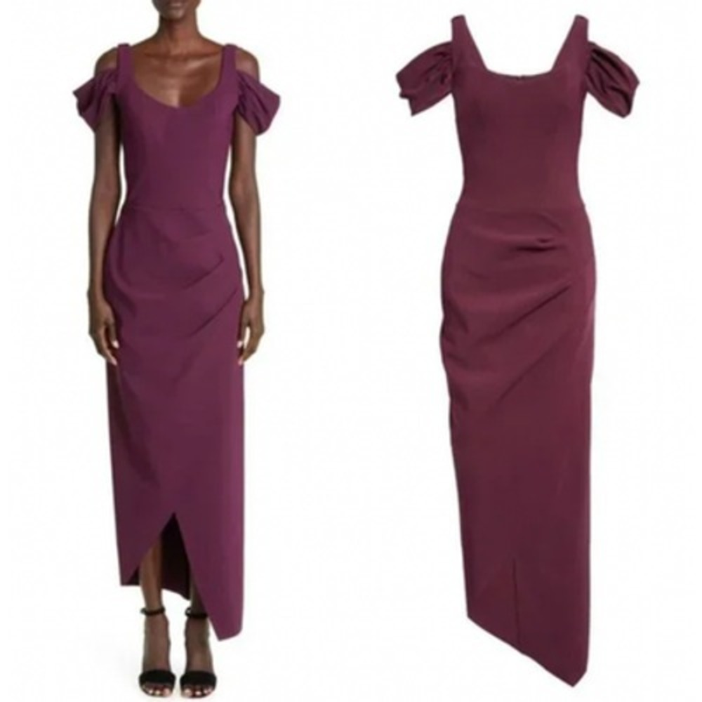 Chiara Boni Skylar Midi Zip Purple Gown Cold‎ Shoulder Size 2 NEW